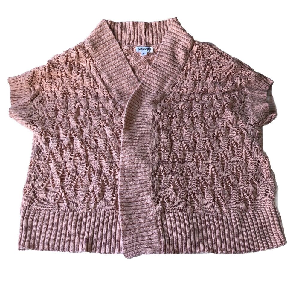 St. Johns Bay Women’s Short Sleeve Open Knit Cardigan Peach Size 1X